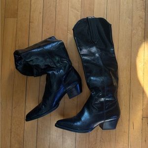 Zara women Snakeskin print leather cowboy boots size EU 38